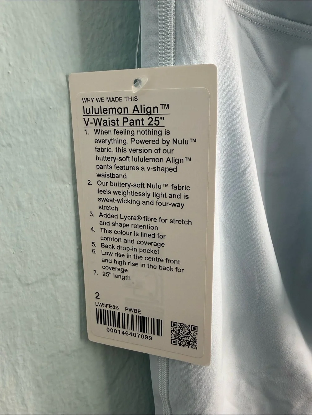 Lululemon Align High-Rise V-Waist Pant 25”/Color Powder Blue